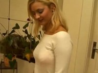 Pretty young blonde pumps a cock with her mouth