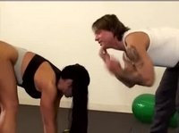 Fit brunette is helping her boyfriend to exercise his cock
