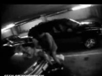 Parking lot camera catches a young couple fucking on the hood of the car
