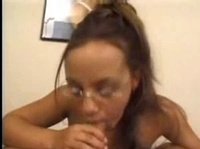 Sexy black chick likes to wear glasses and give head