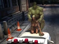 Hulk puts his huge green cock into a tiny blonde