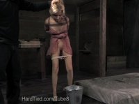 Blonde slave is forced to pee in a bucket