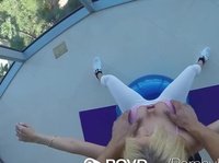 Hot naughty blonde being ore flexible while doing yoga